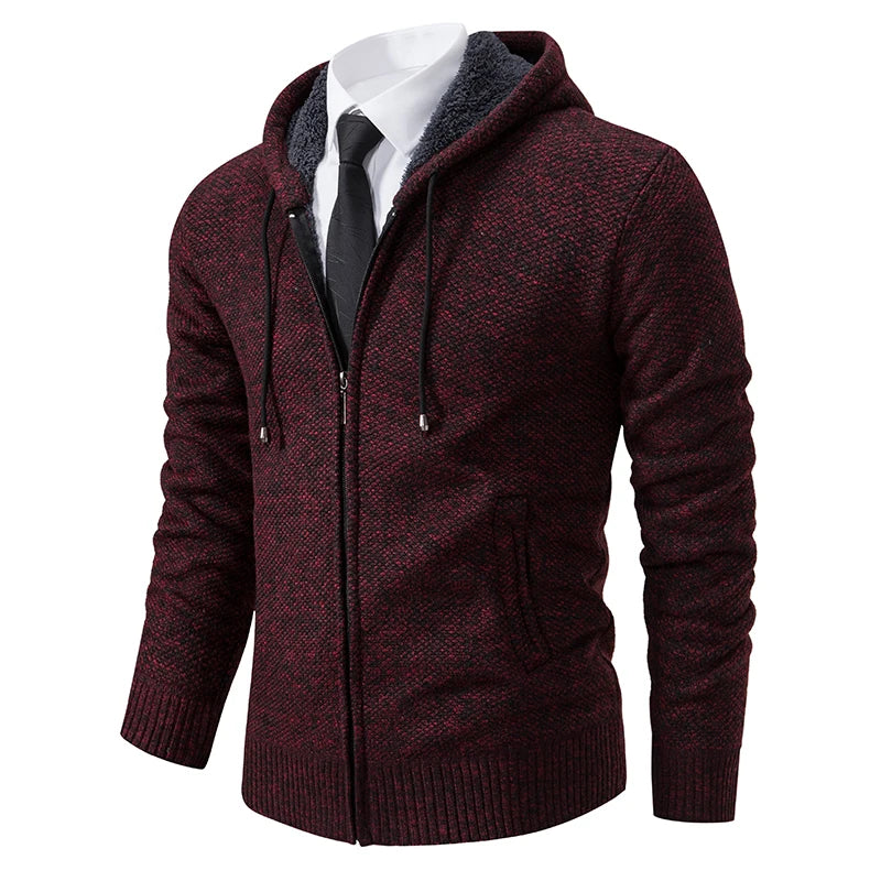 Men's Winter Full Zip Knit Cardigan - Fleece Lined Stand Collar Sweater Jacket