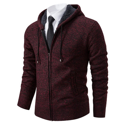 Men's Winter Full Zip Knit Cardigan - Fleece Lined Stand Collar Sweater Jacket