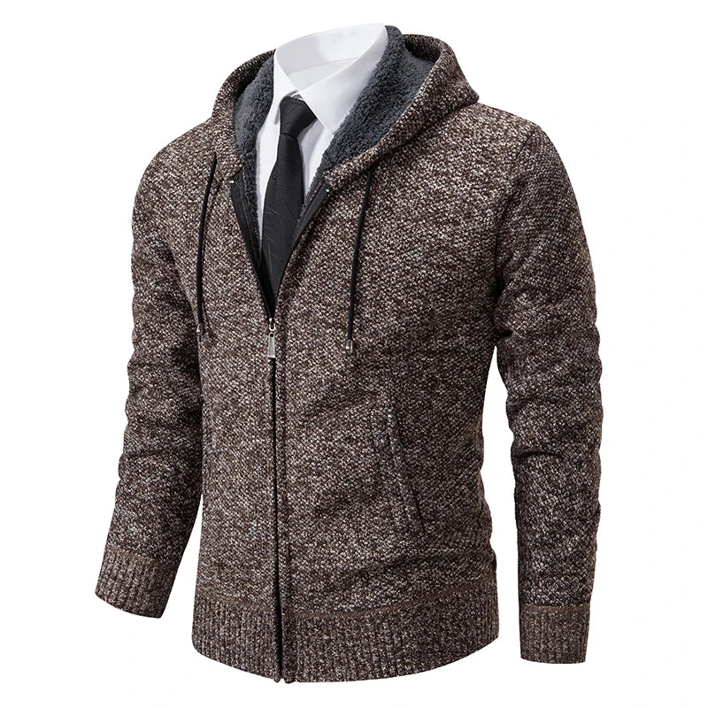 Men's Winter Full Zip Knit Cardigan - Fleece Lined Stand Collar Sweater Jacket