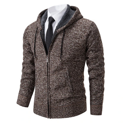 Men's Winter Full Zip Knit Cardigan - Fleece Lined Stand Collar Sweater Jacket