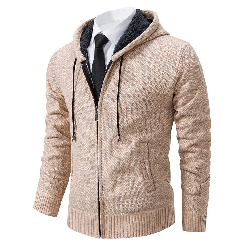 Men's Winter Full Zip Knit Cardigan - Fleece Lined Stand Collar Sweater Jacket