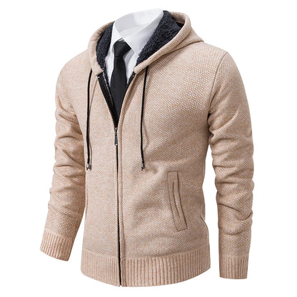 Men's Winter Full Zip Knit Cardigan - Fleece Lined Stand Collar Sweater Jacket