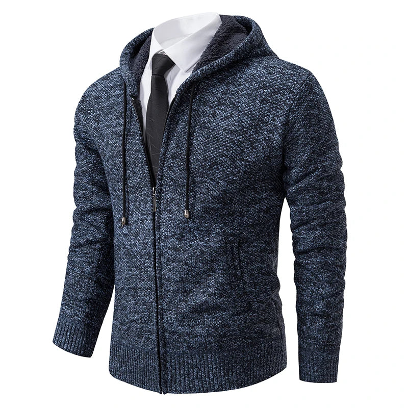 Men's Winter Full Zip Knit Cardigan - Fleece Lined Stand Collar Sweater Jacket