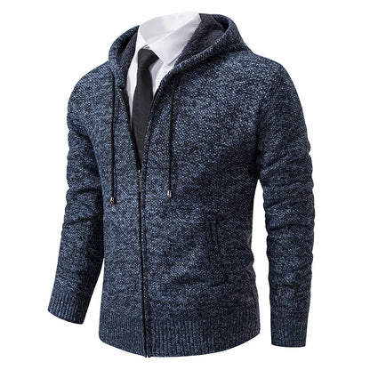 Men's Winter Full Zip Knit Cardigan - Fleece Lined Stand Collar Sweater Jacket