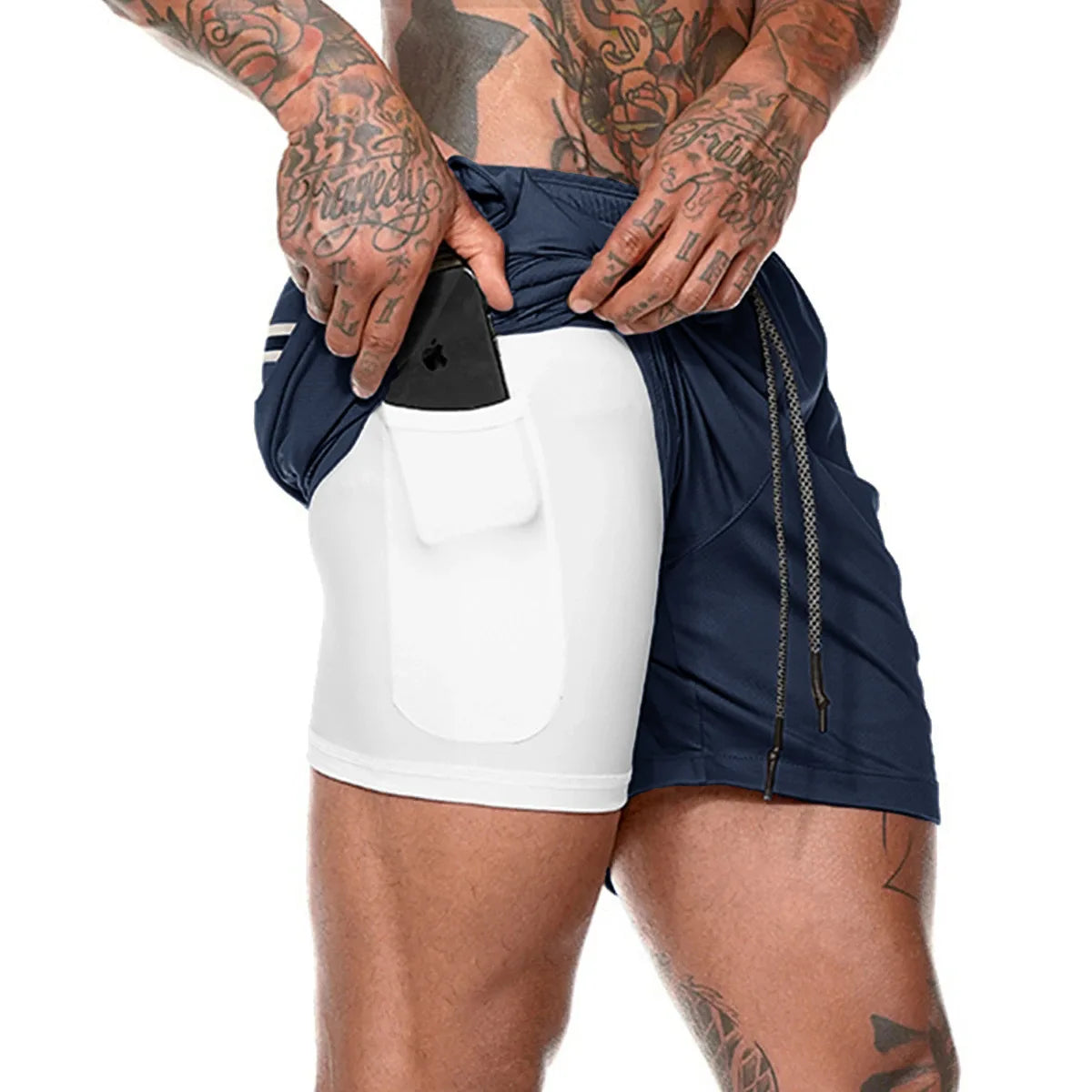 Mens Fitness shorts with phone pocket