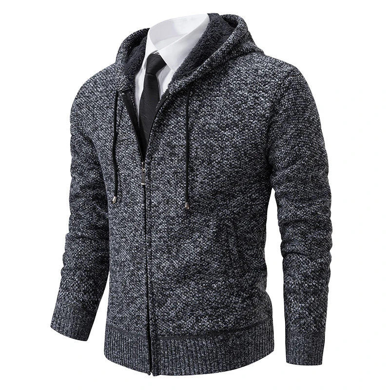 Men's Winter Full Zip Knit Cardigan - Fleece Lined Stand Collar Sweater Jacket