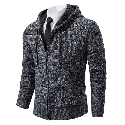 Men's Winter Full Zip Knit Cardigan - Fleece Lined Stand Collar Sweater Jacket