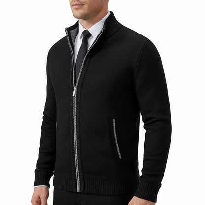 Men's Winter Full Zip Knit Cardigan - Fleece Lined Stand Collar Sweater Jacket