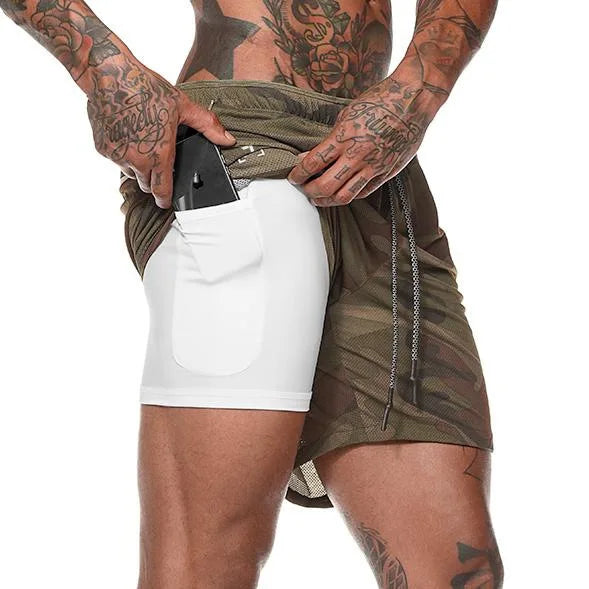 Mens Fitness shorts with phone pocket