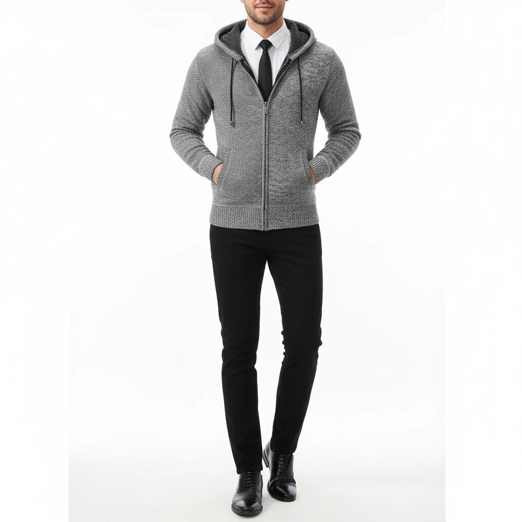 Men's Winter Full Zip Knit Cardigan - Fleece Lined Stand Collar Sweater Jacket