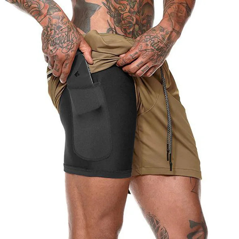 Mens Fitness shorts with phone pocket